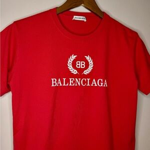 Balenciaga Red BB Wheat Logo Short Sleeve T-Shirt Medium EUC Authentic